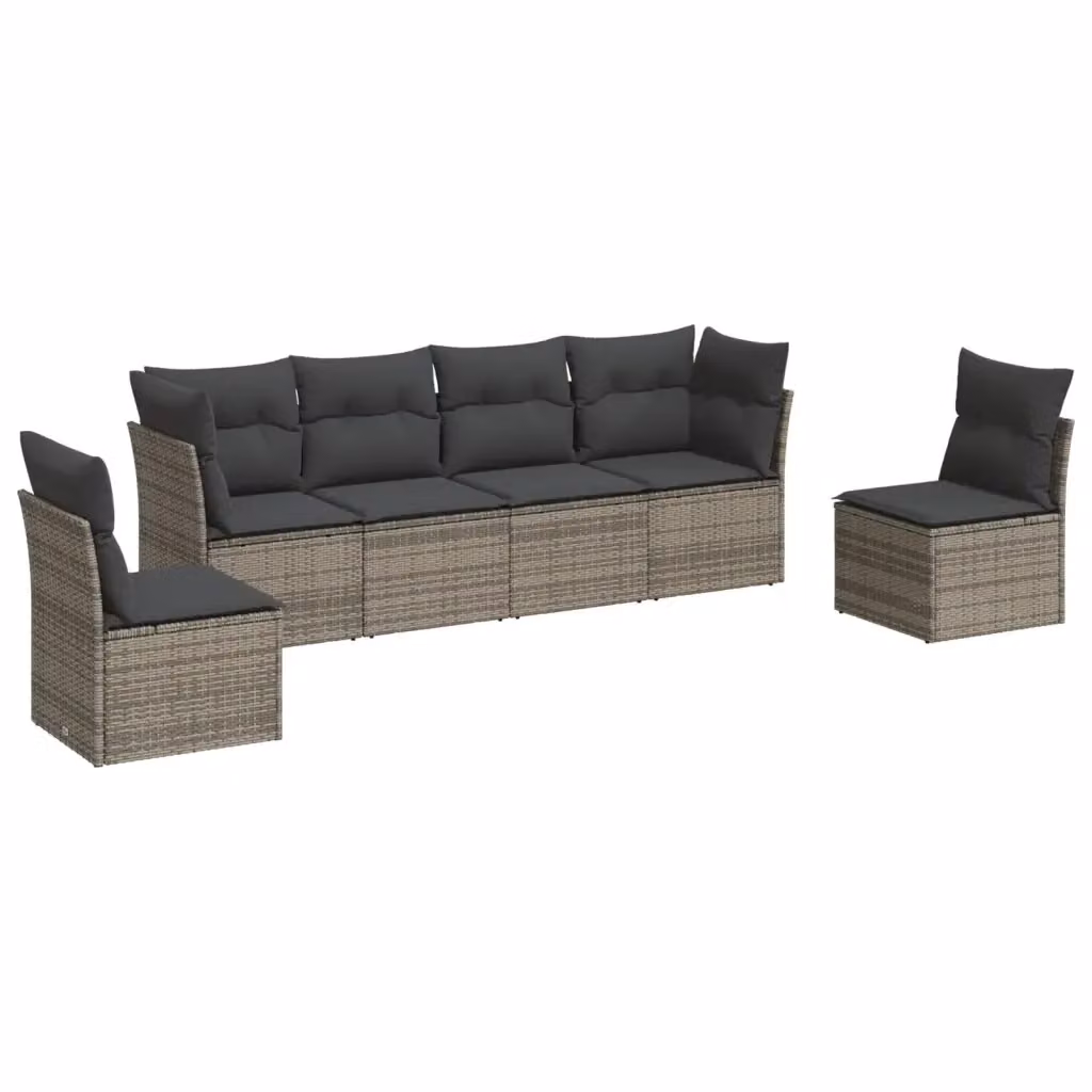 vidaXL Set Divano da Giardino a L in Polyrattan Grigio con 6 Cuscini Imbottiti e Coperture Rimosse – 2