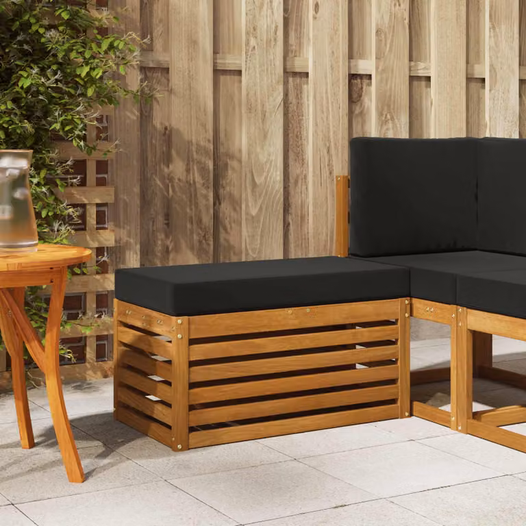 vidaXL Panca da esterno moderna in legno di acacia naturale per giardino e terrazzo L: 110 cm, P: 37 cm, H: 43 cm