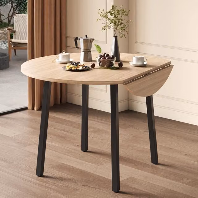 Tavolo da pranzo pieghevole rotondo in MDF color rovere per 2–4 persone con piano richiudibile 100 × 100 cm