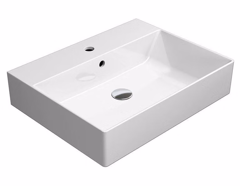 Sapho GSI Kube X - Lavabo 600x470 mm, con 1 foro per rubinetto, Extraglaze, bianco 9431111