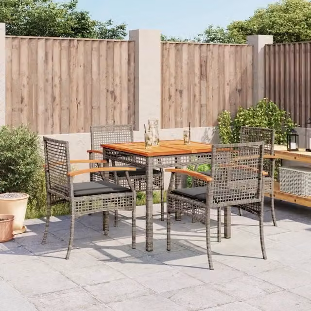 Set da Pranzo da Giardino 5 pz con Cuscini in Polyrattan Grigio 3213570