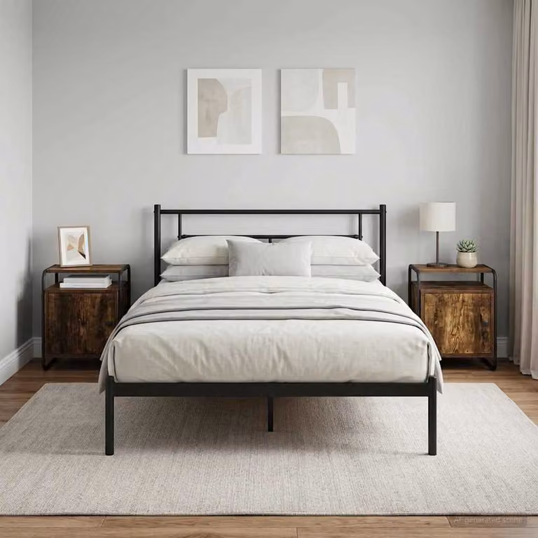 Set di 2 comodini vidaXL moderni in legno ingegnerizzato e metallo, colore Rovere Fumo e Nero