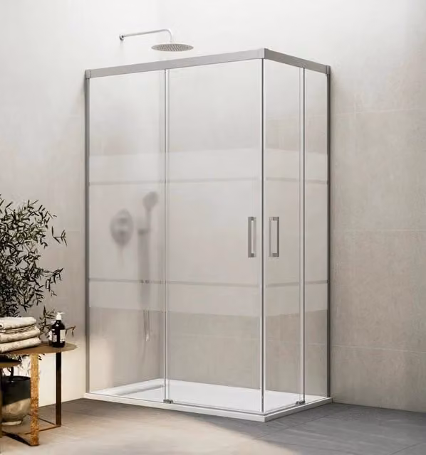 Box doccia angolare BASI modello BASIC con apertura al vertice, vetro satinato e finitura nichel, 80 x 80 cm
