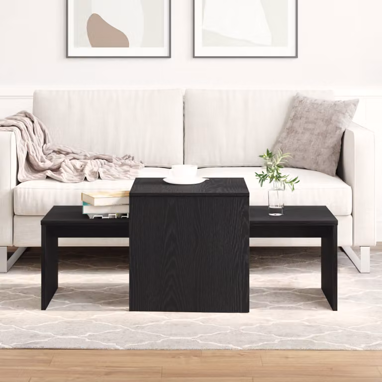 Set di tavoli da annidamento vidaXL in stile moderno, colore nero e rovere, L/P/H: 100 x 48 x 40 cm
