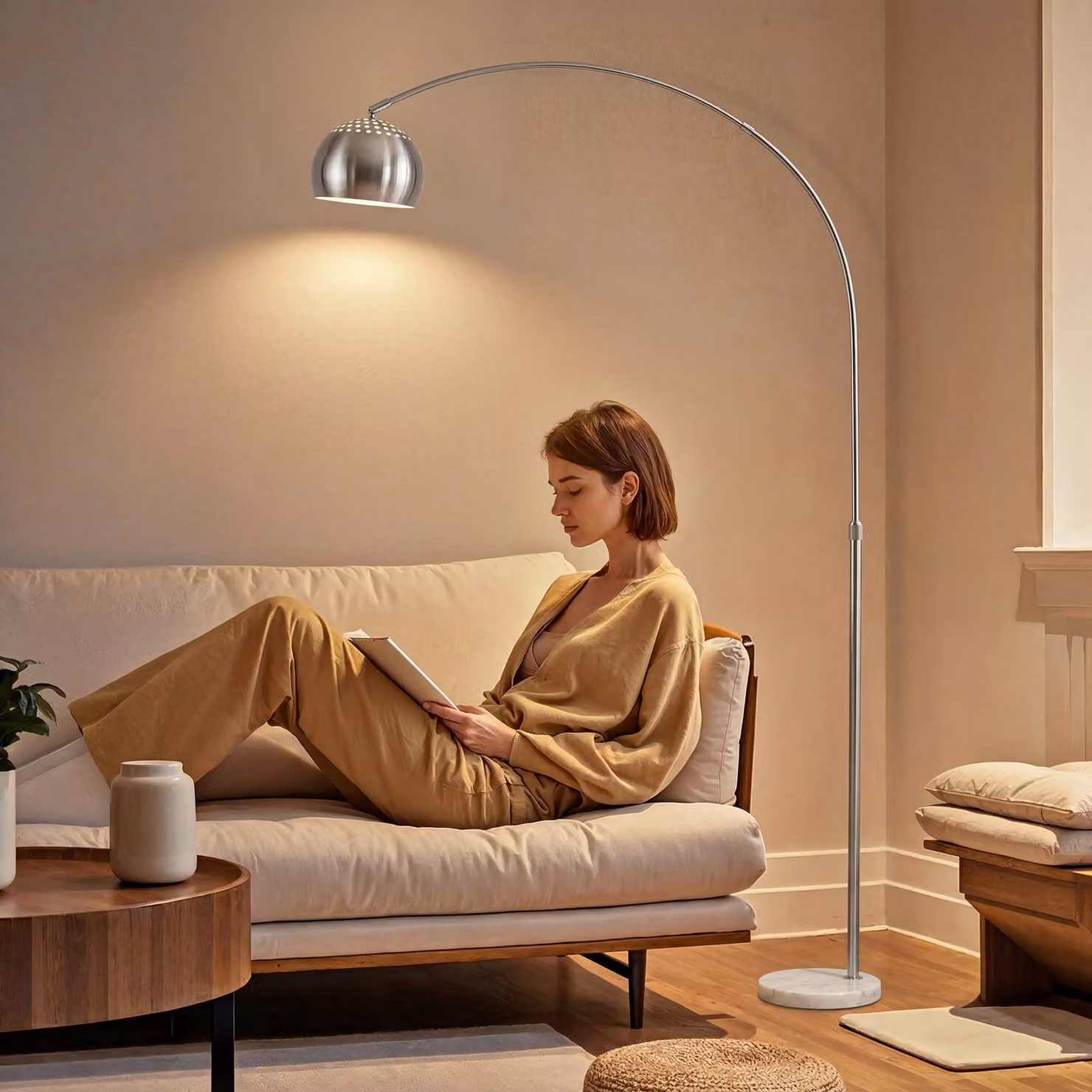 Lampada da terra ad arco HOMCOM con base in marmo e finitura argento, Altezza: 167 cm – 2