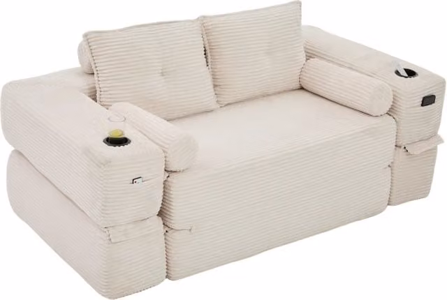 Divano letto in corduroy per 2 persone con schiuma ad alta densità e struttura a molle, colore a righe, 180x98x80 cm