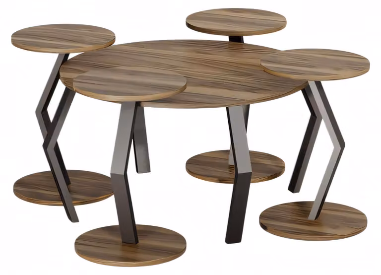 Eleganter brauner Holz-Couchtisch mit vier Beistelltischen in modernem
