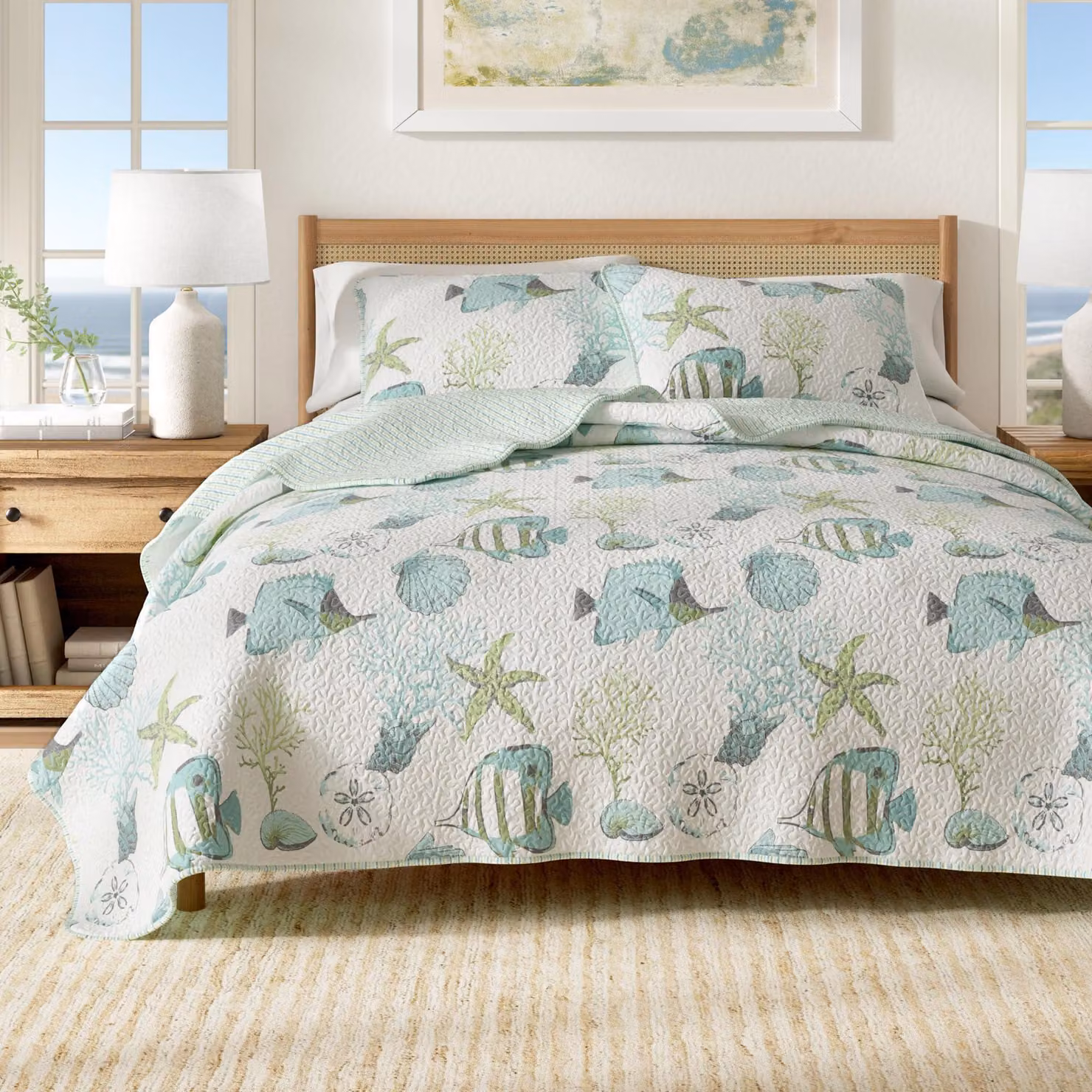 Set di lenzuola con piumino trapuntato, stile nautico, composto da 2 pezzi, con copripiumino reversibile per la camera da letto