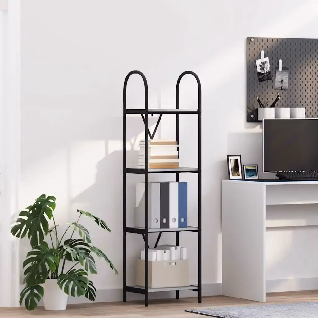 Libreria moderna vidaXL a 4 livelli in metallo e MDF, L 40 cm x P 30 cm x H 146 cm, Grigio e Nero