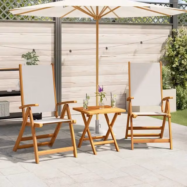 Set di 2 sedie pieghevoli vidaXL in legno di acacia e tessuto textilene per giardino e terrazza, grigio e bianco