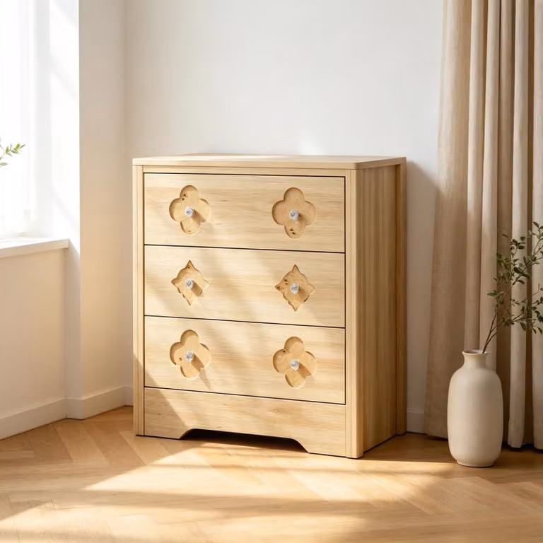 Comò alto - Mobiletto in legno con 3 cassetti - Frontali decorativi - Ampio spazio di stoccaggio - Adatto per camere da letto, soggiorni, ingressi - Scaffale di stoccaggio non pieghevole - Colore kaki