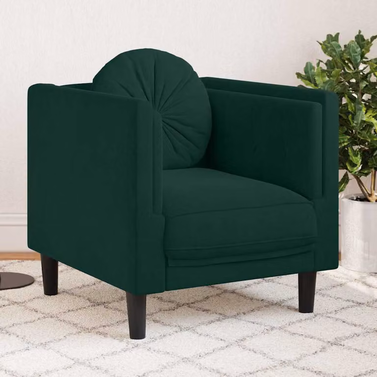Poltrona moderna vidaXL in velluto verde con cuscino in schiuma e braccioli