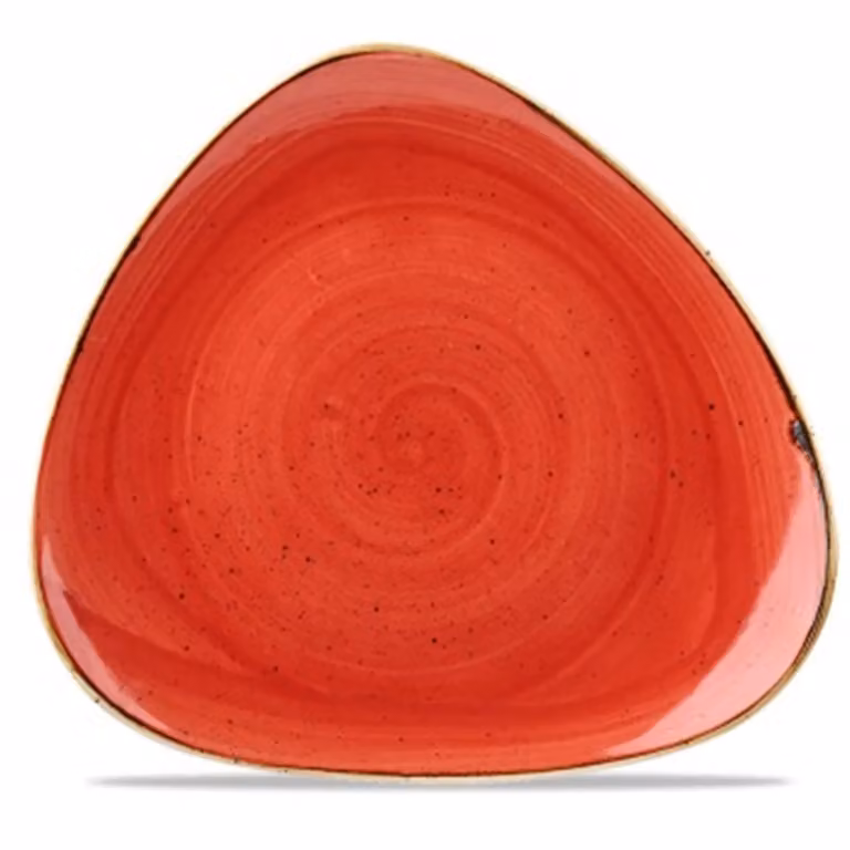 Piatto triangolare in porcellana rosso stone, diam. 31cm, 12 pezzi