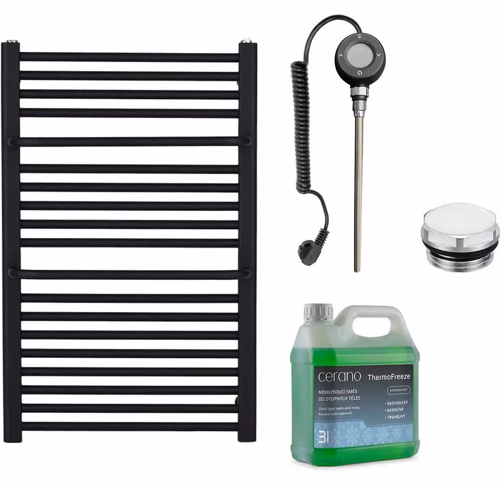 CERANO - Set di radiatori elettrici da bagno Antonio - Wi-Fi - 300 W - nero opaco - 860 x 550 mm