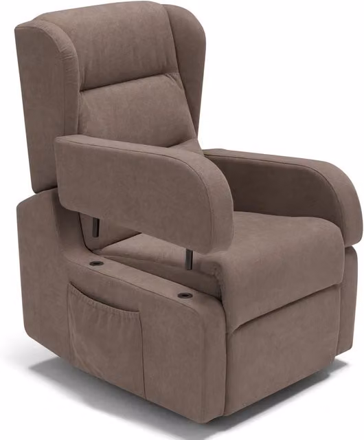 Poltrona relax elettrica Bilbao Redokasa per anziani con funzione alzapersona, 2 motori, braccioli e doppia pediera, colore Fango
