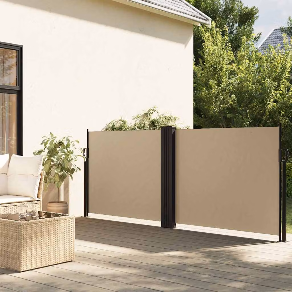 vidaXL Tenda da Sole Laterale Retrattile Beige in Poliestere e Acciaio L: 600 cm, H: 120 cm