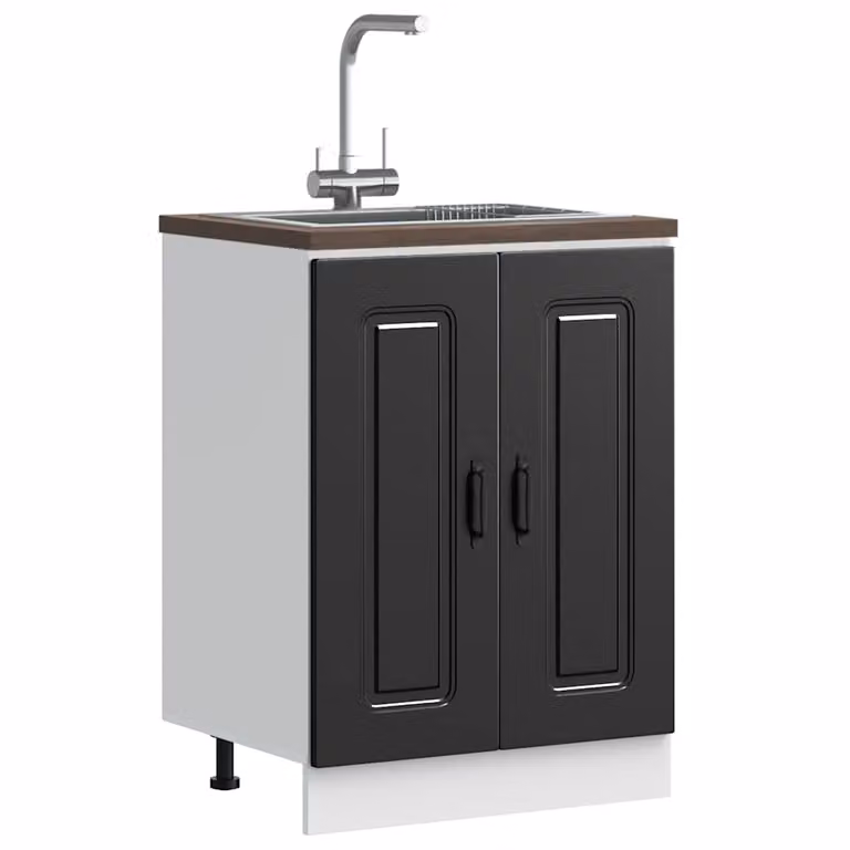 Base lavello mobile Kalmar vidaXL Nero con ante a battente in MDF L: 60 cm, P: 46 cm, H: 81,5 cm