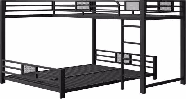 Letto a castello ad angolo in metallo nero 90x200/140x200 con struttura robusta