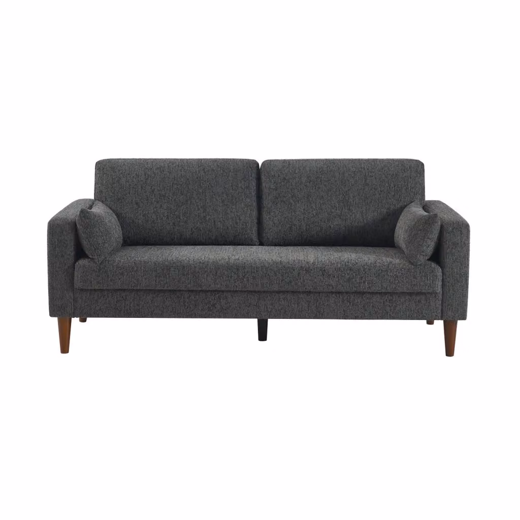 Divano a 3 posti Sweeek in legno e tessuto grigio in stile scandinavo con cuscini inclusi – 2