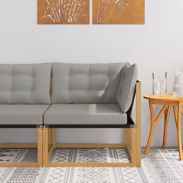 Divano Angolare da Esterno Componibile DESIGN IN in Legno di Acacia Massello e Textilene con Cuscini, Grigio e Bianco