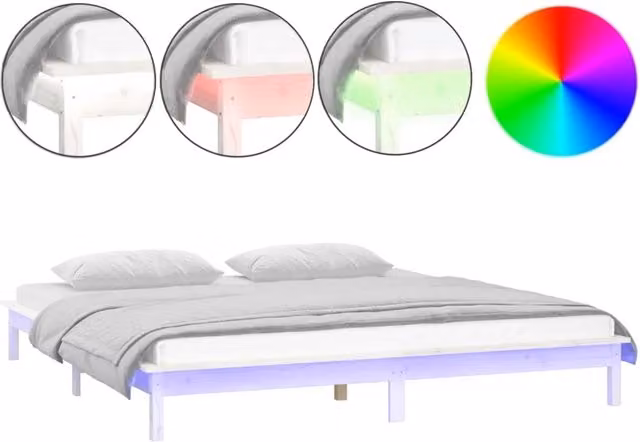 Letto matrimoniale | Letto per adulti | Giroletto LED Bianco 180x200cm Super King in Legno Massello