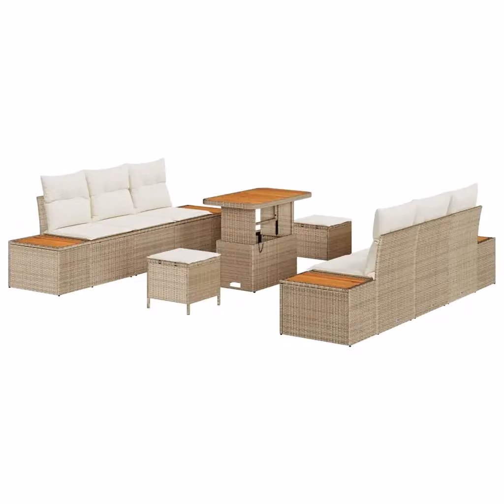 Set Divano da Giardino vidaXL 9 Pezzi a Forma di U Beige con Cuscini e Tavolino da Esterno in Rattan e Acciaio – 2