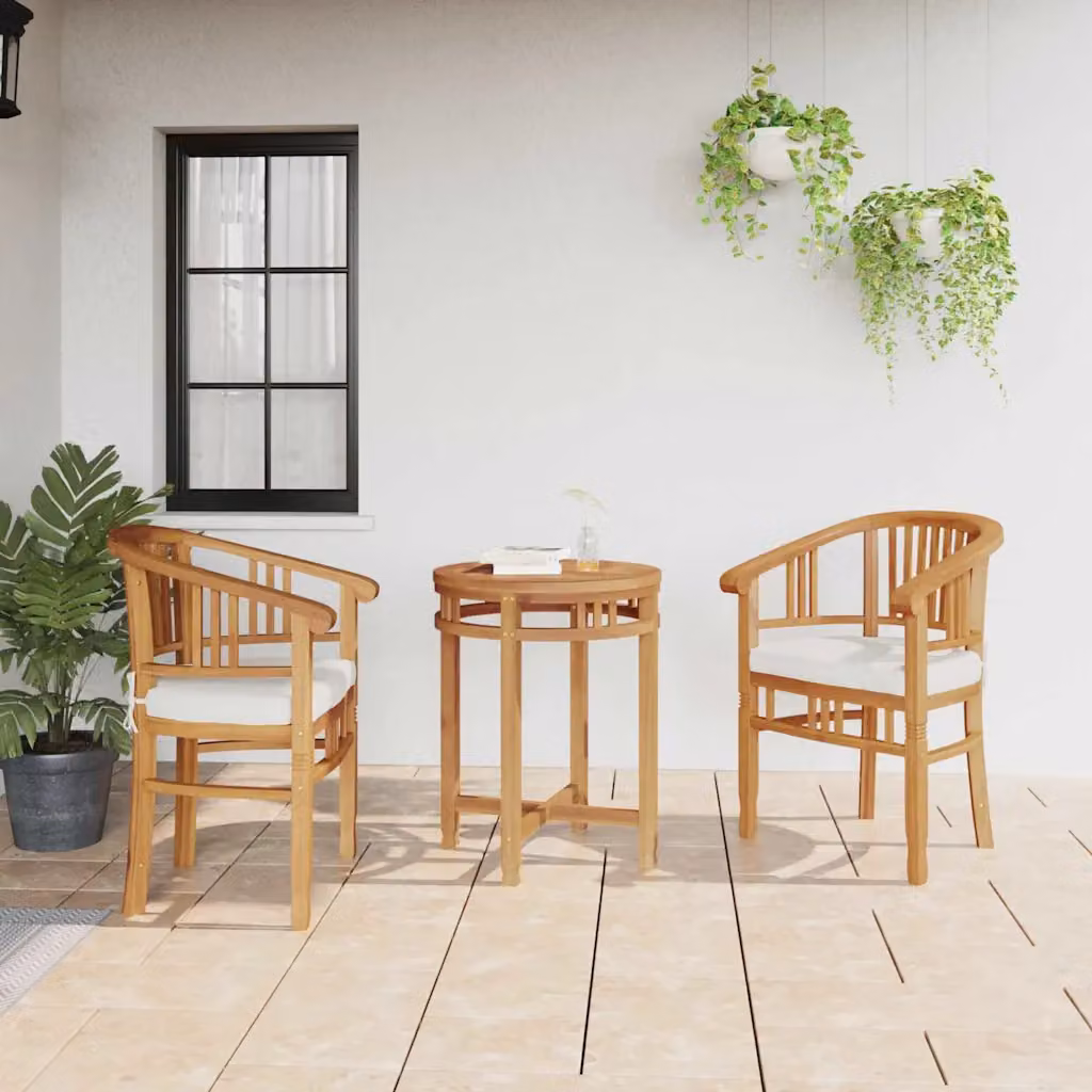 Set di 2 sedie da giardino vidaXL in legno di teak massiccio marrone con braccioli e cuscini inclusi
