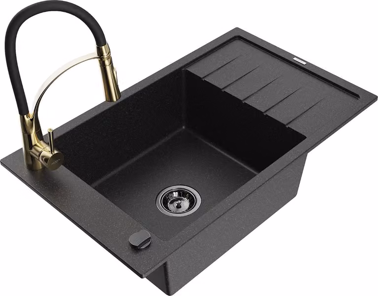 Mexen Elias lavello in granito a 1 vasca con scolapiatti e miscelatore cucina Aster, nero/argento metallizzato