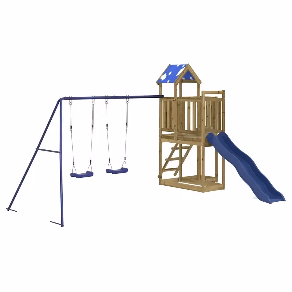 vidaXL Set da Gioco da Esterno in Legno di Pino con Scivolo, Altalena e Sabbiera, Multicolore, L: 366 cm, P: 323 cm, H: 215 cm – 2