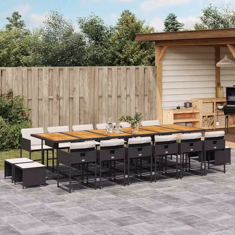 vidaXL Set da Pranzo da Giardino 17 pz in Polyrattan con Cuscini Nero e Legno di Acacia