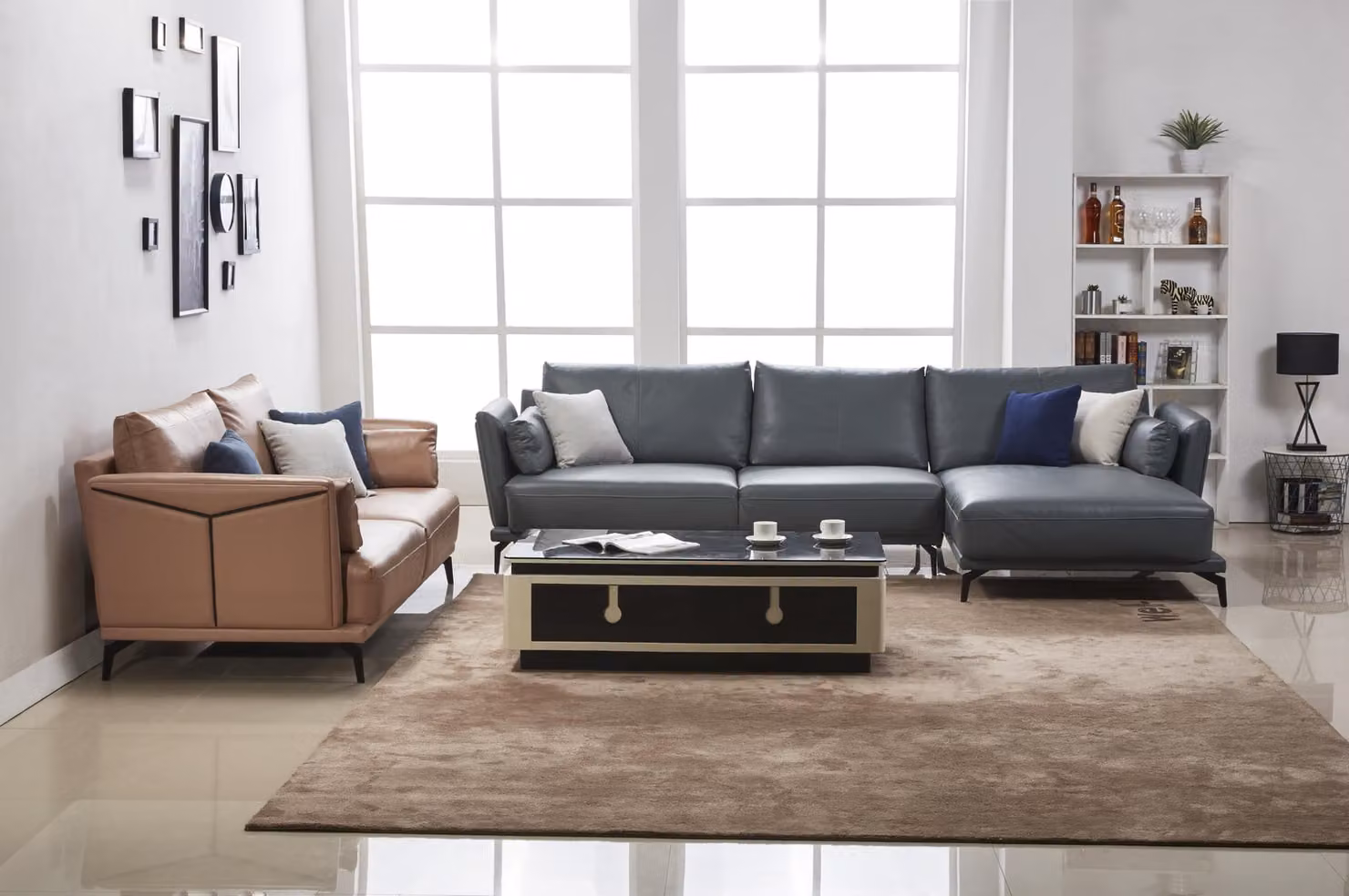 Designer Sofa Couch Ecksofa mit Hocker Polster Garnitur Wohnlandschaft L-Form