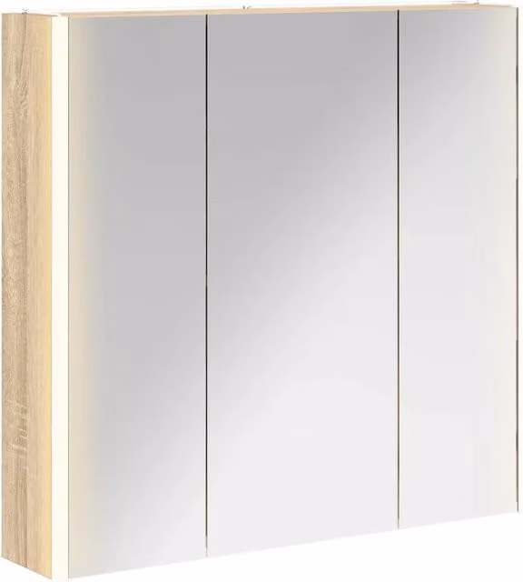 Mobiletto da bagno con specchio e illuminazione LED Design In, Rovere Sonoma, L: 73.5 cm, H: 70 cm, P: 15.5 cm