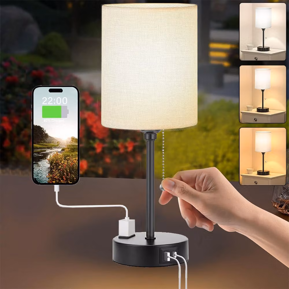 Lampada da comodino dimmerabile a led grigio, piccola lampada da tavolo moderna USB con cavo, lampada da comodino E27 a 3 modalità per comodino camera da letto soggiorno