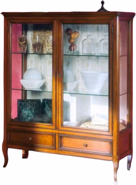 Vetrina classica in legno con 2 ante in vetro e 2 cassetti Mobili 2G finitura bassano L: 108 cm, P: 40 cm, H: 130 cm