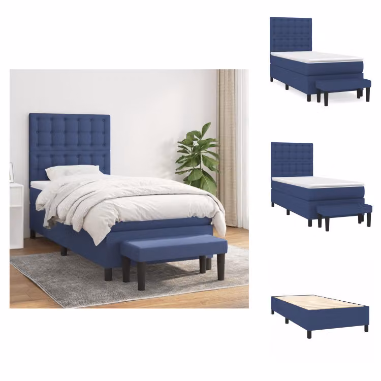vidaXL Letto a molle con materasso blu 90x200 cm in tessuto - Letti e strutture letto