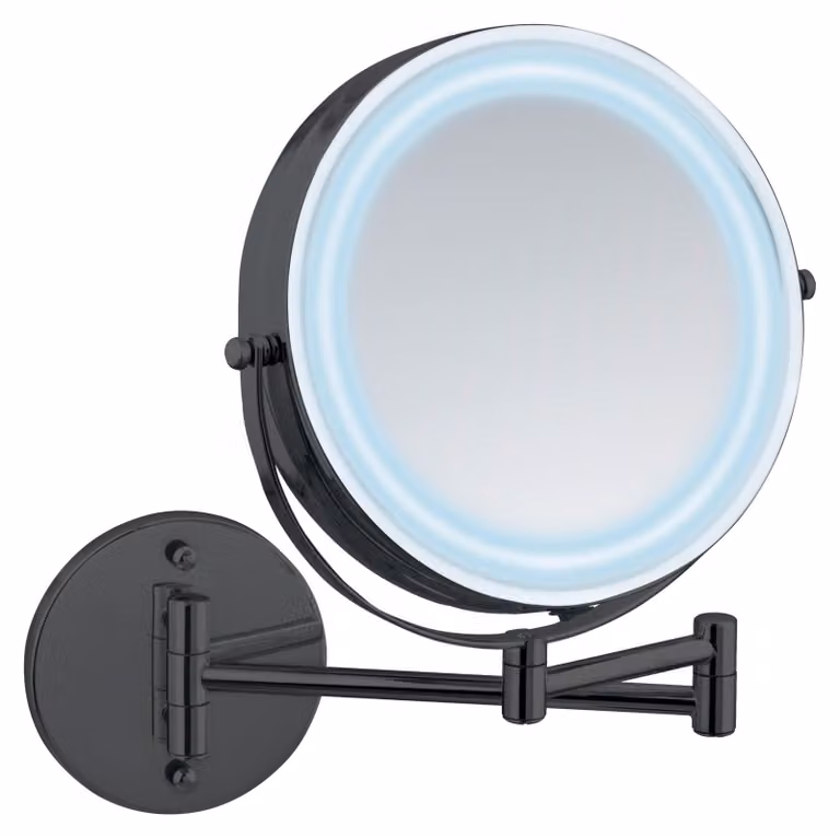 Specchio da parete WENKO Power-Loc® LED Mod. Lumi nero, con ingrandimento 5x