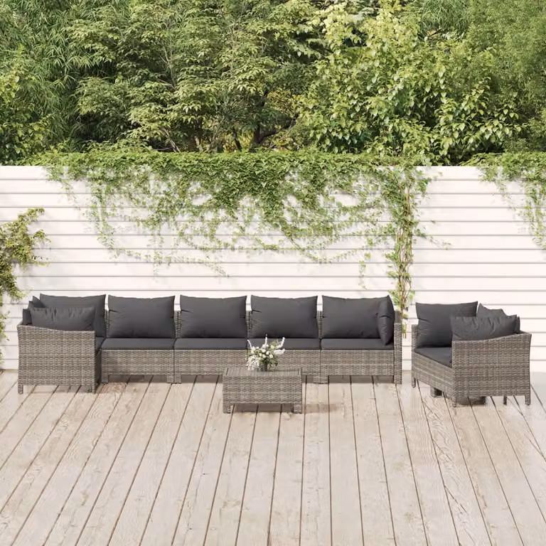 Set di divani da giardino vidaXL a forma di L in rattan grigio con 9 pezzi e cuscini imbottiti