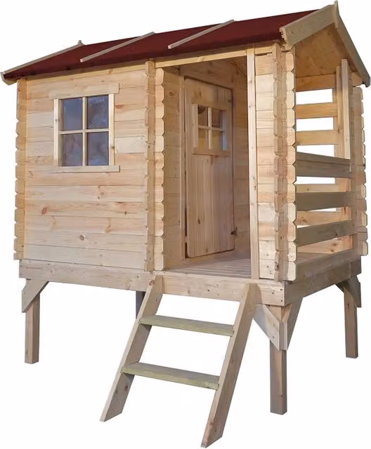 Casetta in legno per bambini Timbela M501B rossa L: 182 cm, P: 146 cm, H: 205 cm – 1