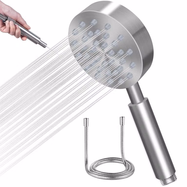 Doccia con flessibile, acciaio inossidabile, alta pressione, finitura spazzolata, resistente alla ruggine, flessibile da 1,5 metri, filtro per l'acqua