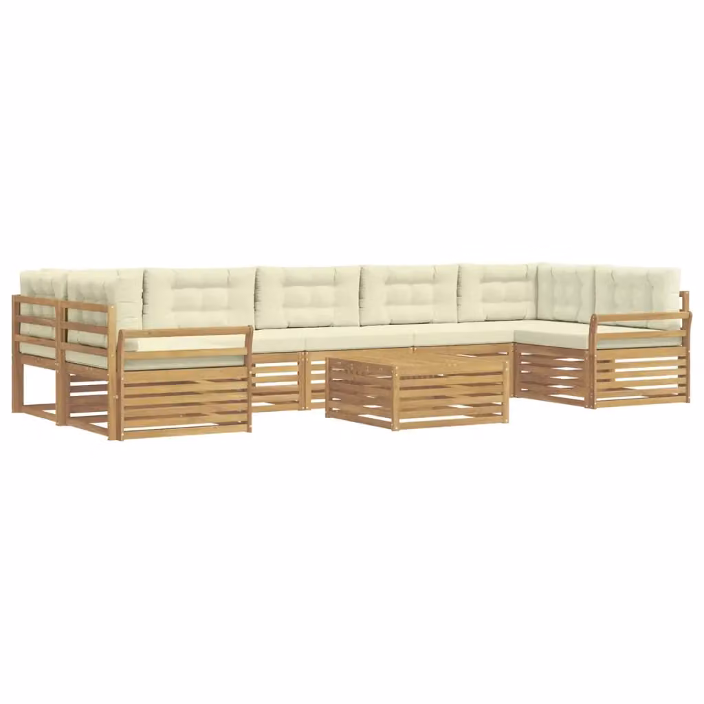 Set di divani da esterno vidaXL in legno di acacia con cuscini, Bianco e Beige – 2