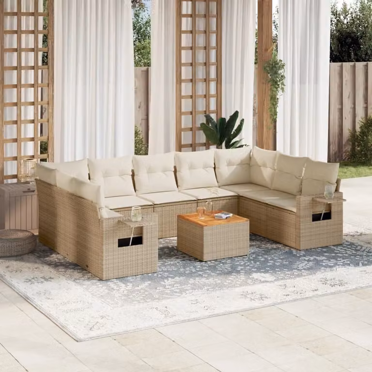 Maison Exclusive - Set Divano da Giardino 10 pz con Cuscini Beige in Polyrattan