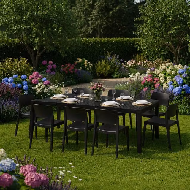 Set Salotto da Esterno Masiba DMORA per 8 Persone, Colore Nero Antracite, Design Moderno per Giardino e Terrazzo