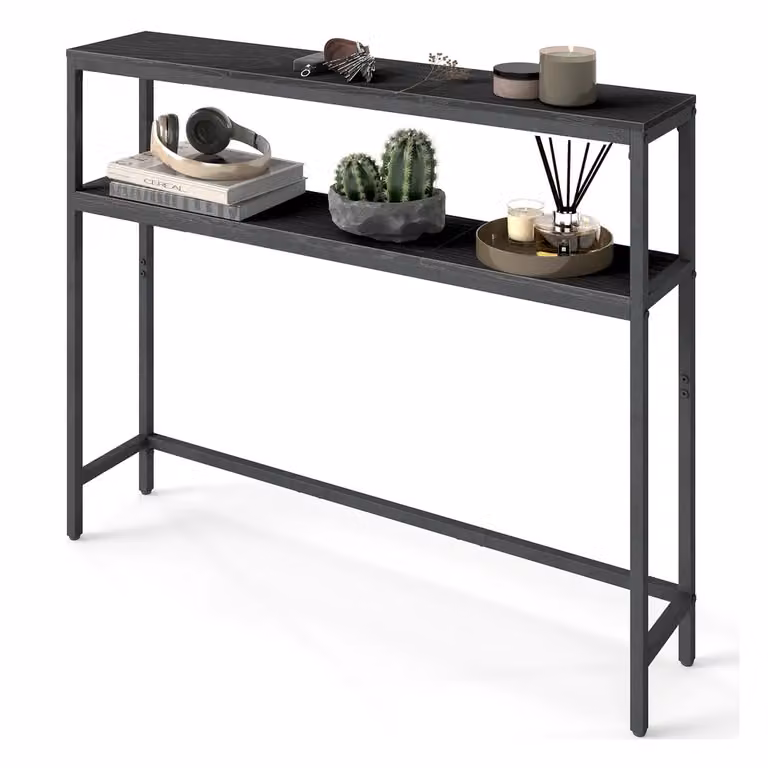 Consolle da Ingresso Moderna con 2 Ripiani, Grigio Antracite + Nero Inchiostro / 100l cm