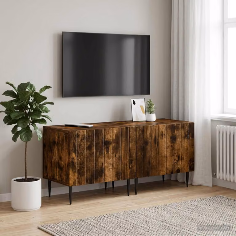 Mobile TV vidaXL in legno ingegnerizzato color rovere fumo marrone con ruote e scomparti multimediali