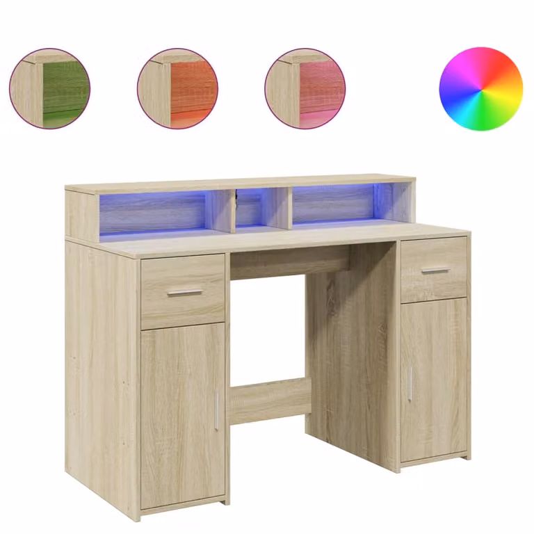 Scrivania con Luci LED Rovere Sonoma 120x55x91cm in Multistrato