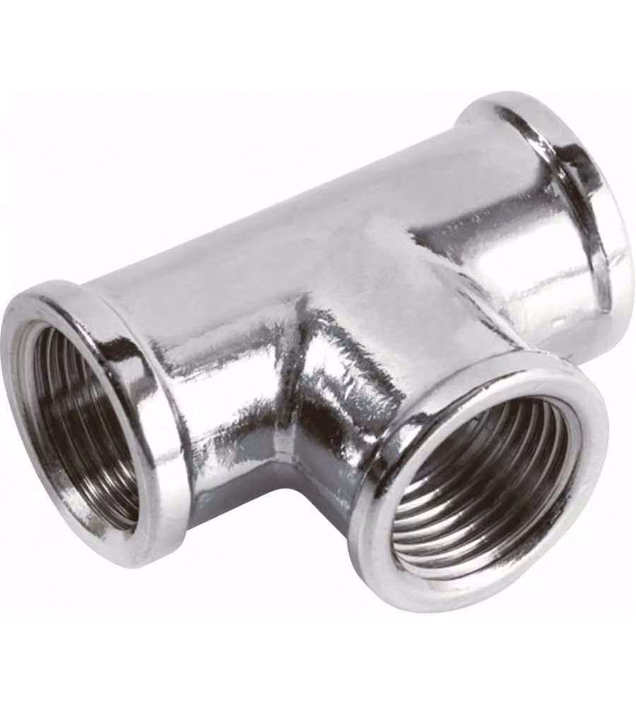 IDRO-BRIC Raccordo a T Ottone Cromato 3/4'' FFF per Lavorazioni Esterne