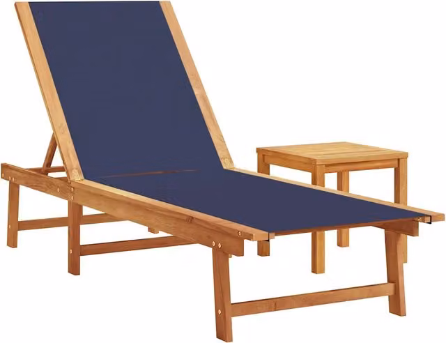 Lettino Prendisole | Sdraio da giardino | Lettino da sole con Tavolo Blu Massello Acacia e Textilene