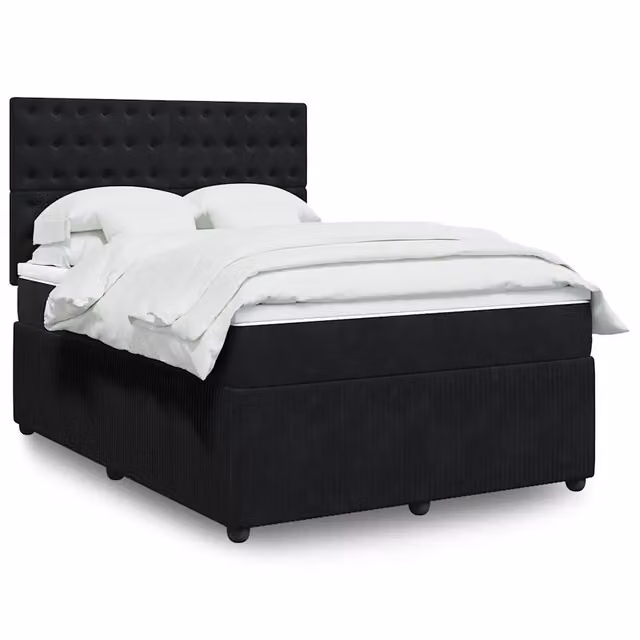 Letto Ibrido vidaXL con Giroletto a Molle e Materasso in Velluto Nero e Bianco L/P: 160 x 200 cm