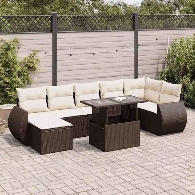 Set Divani da Giardino 8 pz con Cuscini Marrone in Polyrattan 3326684