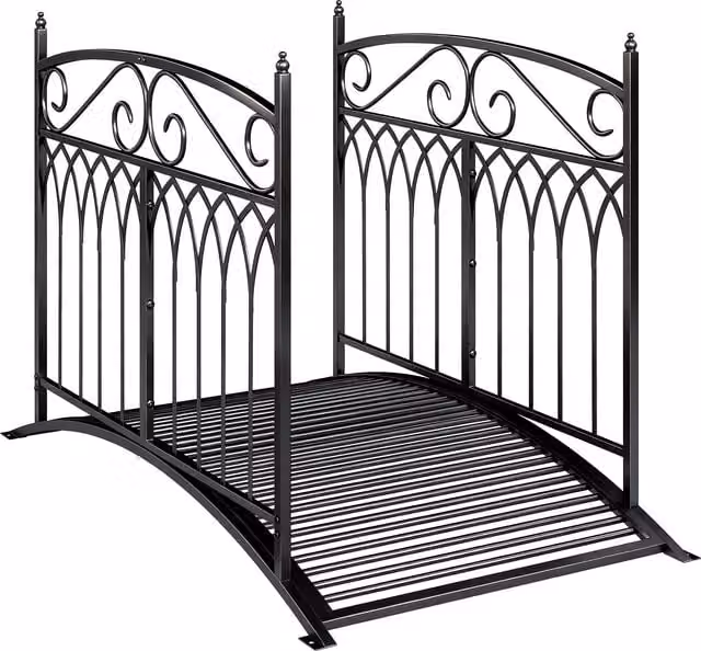 Ponte da giardino in metallo Outsunny con parapetti di sicurezza, look antico, colore nero, Lunghezza: 135,5 cm – 1